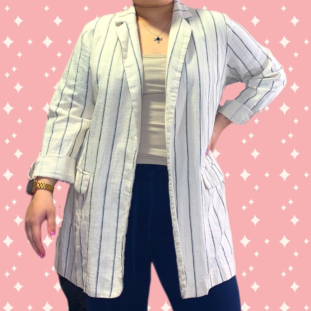 Linen J.Jill off white blazer with blue stripes